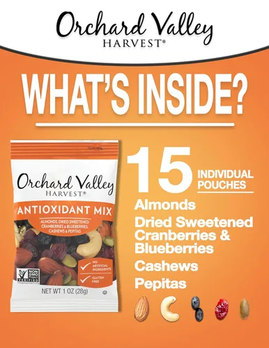 Miniatura 3 de Orchard Valley Harvest - Mezcla antioxidante, bolsas de 1 onza (paquete de 15), almendras, arándanos, arándanos, anacardos y pepitas, sin OMG, sin