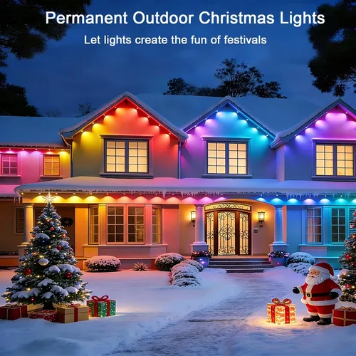 Miniatura 2 de iYogaled Luces exteriores permanentes para casa, 50 pies de luces de borde exterior inteligentes RGB con 63 modos de escena, luces LED impermeables