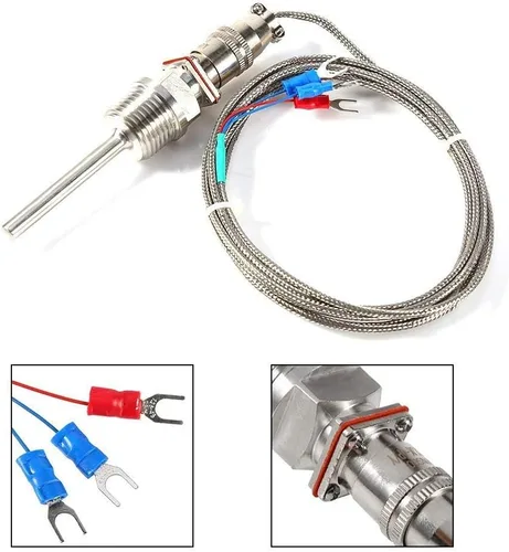 Miniatura 3 de PT100 Termopar Sensor de Temperatura Sonda 1/2" Conector de rosca NPT con 3 cables Cable de 2M, -58~572°F (-50~572.0 °F)