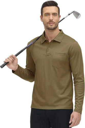 Miniatura 19 de Rdruko Polo para hombre con bolsillo de manga larga de secado rápido para golf al aire libre con cuello