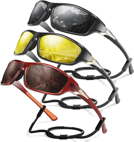 Miniatura 40 de Paquete de 3 lentes de sol deportivos polarizados para hombres, gafas de sol masculinas envolventes con protección UV para ciclismo, pesca