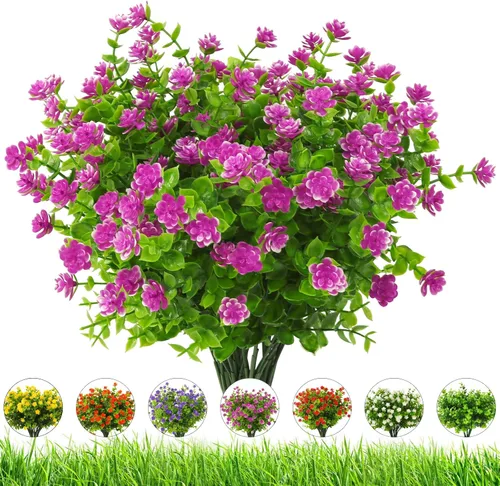 Miniatura 12 de Flores artificiales para exteriores, 8 paquetes de flores falsas resistentes a los rayos UV, flores sintéticas de plástico para exteriores, plantas
