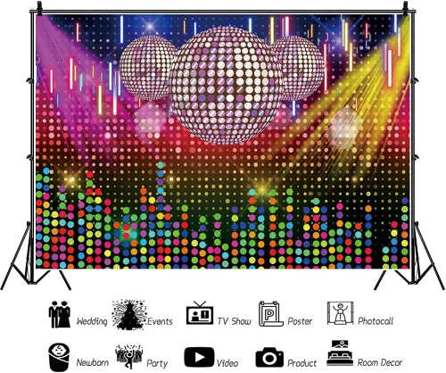 Miniatura 3 de AOFOTO Telones de fondo de bolas de discotecas de 5 x 3 pies para fotografía con luces brillantes de colores, manchas de neón para sesión de fotos