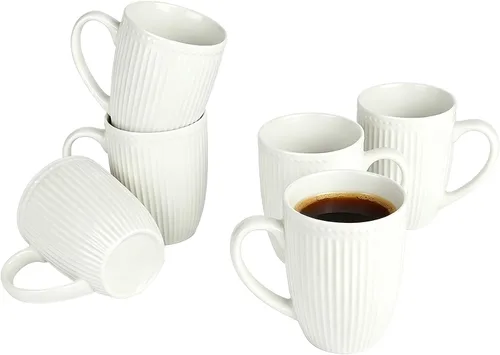 Juego de tazas de café de cerámica blanca de 6 a 14 onzas con asa para café con leche, té caliente, capuchino, moca, cacao, microondas y