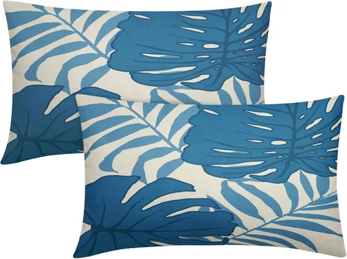 Miniatura 10 de Juego de 2 fundas de almohada de hojas verdes tropicales de 18 x 18 pulgadas, modernas hojas de palmera botánicas decorativas para exteriores