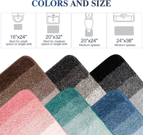 Miniatura 9 de Walensee Contour Rug (20 x 24, color negro degradado) - antideslizante, absorbente de agua, alfombra de baño de microfibra suave, lavable a máquina