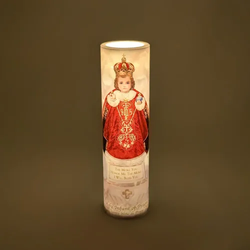 Miniatura 6 de Santo Niño de Praga, Vela LED sin llama de oración de devoción, The Saints Collection