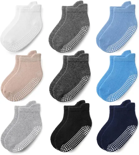 Miniatura 6 de JAKIDAR Calcetines Antideslizantes para Bebés y Niños Pequeños 9 Pares Calcetines de Algodón con Agarre en el Tobillo para Niños Niñas Bebés Niños