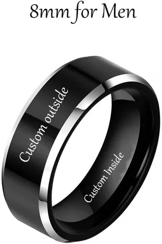 Miniatura 5 de Anillos a juego personalizados para parejas, anillos de promesa de acero inoxidable para parejas, juego con 2 anillos grabados dentro y fuera