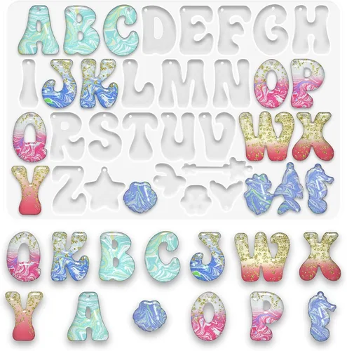 Moldes de silicona para alfabeto, moldes de letras de resina, moldes de resina de silicona de chocolate, moldes para llavero de alfabeto, moldes de