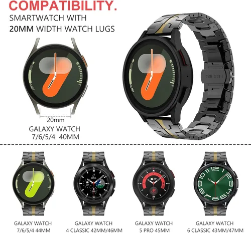 Miniatura 2 de FULLIFE Compatible con Samsung Galaxy Watch 7 6 5 4 FE 1.575 pulgadas 1.732 pulgadas, cierre plegable de metal acero inoxidable 0.787 in Galaxy