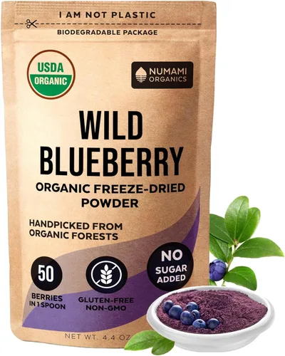 Numami Polvo orgánico de arándanos silvestres, certificado por USDA, para batidos, hornear y saborizar, rico en antioxidantes, los arándanos