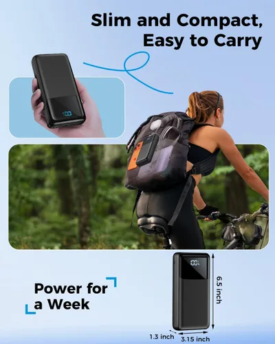 Miniatura 6 de Cargador portátil de 50000 mAh, USB-C PD de 30 W de carga rápida, batería externa de alta capacidad para campamento, cargador de teléfono portátil