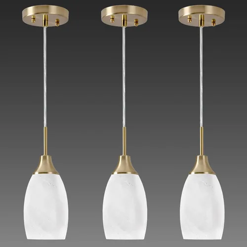 Miniatura 17 de Viinew Mini Lámpara Colgante de Vidrio, 1-Luz de Vidrio Artístico Ovalado Blanco Soplado a Mano Lámpara Colgante Suspendida para Isla de Cocina
