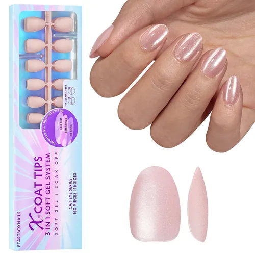 Miniatura 23 de BTArtboxnails XCOATTIPS uñas postizas con punta francesa - Uñas postizas largas cuadradas con base de purpurina rosa, 90 piezas de puntas de uñas