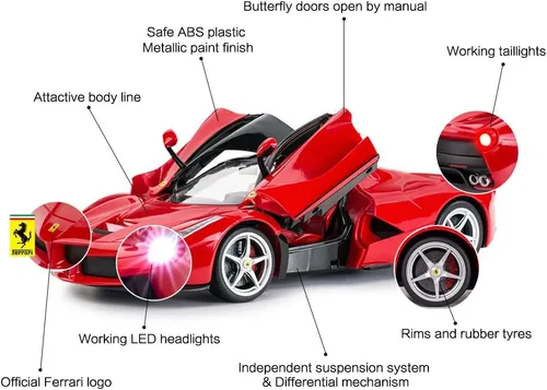 Miniatura 5 de RASTAR Auto RC Auto de juguete modelo Ferrari LaFerrari a escala 1/14, control remoto por radio, auto de carreras R/C para niños y niños, rojo
