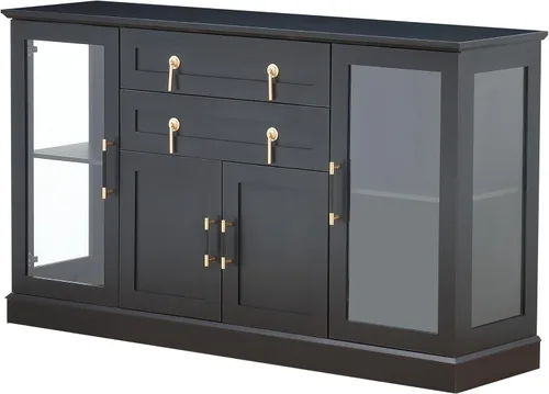 Miniatura 15 de FOREST GRAVITY Armario de buffet pequeño de 31.5 pulgadas con puertas de cristal, pequeño gabinete de barra de café con almacenamiento, aparador