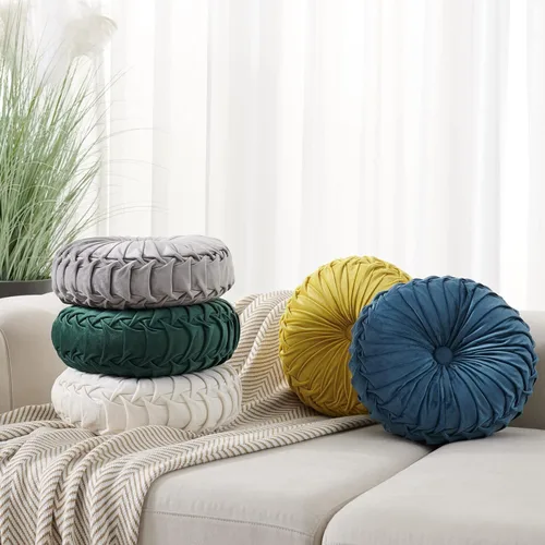 Miniatura 6 de MOJUN Almohada de terciopelo redonda, plisada, rellena, almohada decorativa para el hogar para sofá, silla, cama, automóvil, suelo