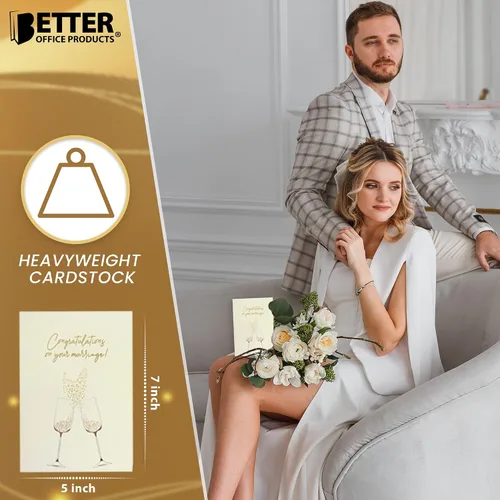Miniatura 8 de Better Office Products Tarjeta de felicitación de boda con lámina dorada y plateada metálica, sobre brillante dorado, tamaño clásico de 5 x 7