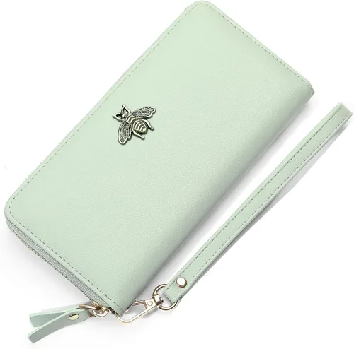 Miniatura 8 de Billetera para mujer con bloqueo RFID para mujer, carteras largas con correa de muñeca para mujer