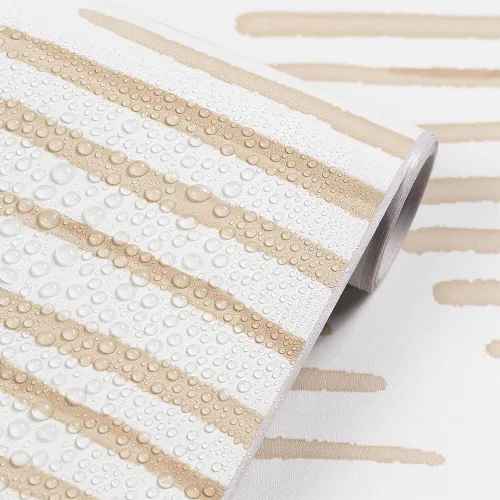 Miniatura 2 de Papel tapiz moderno de color blanco y beige para despegar y pegar, 17.7 x 80 pulgadas, a rayas, extraíble, de vinilo, impermeable, papel