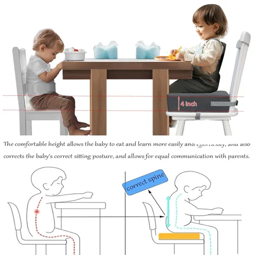 Miniatura 6 de Eiury Asiento Elevador para Niños Pequeños Mesa de Comedor Silla de Cocina, Cojín de PU Impermeable Anti-Rayones, Base Antideslizante, Correas