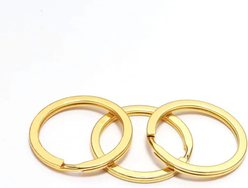 Miniatura 10 de Llavero plano redondo de oro de 25, 28, 1.181 in, con cierre de llaveros, anillo dividido, chapado en bronce, 10 unidades/lote de 25, 28, 1.181 in