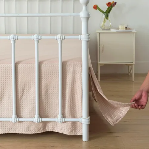 Miniatura 15 de Falda de cama tamaño Full - Faldones de 30 cm de caída con esquinas divididas, falda de cama plisada con textura de gofre, ajustable para el polvo