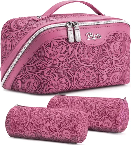 Miniatura 35 de BOYATU Bolsas de maquillaje de viaje Bolsa organizadora de cosméticos: Juego de 3 bolsas de maquillaje de gran capacidad, bolsas de aseo de piel