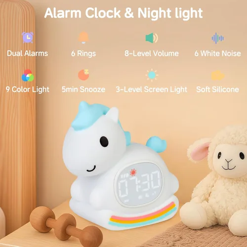Miniatura 2 de Yiliaw Reloj despertador para niños con luz nocturna, reloj de entrenamiento para dormir, reloj de hora de despertar, luz de silicona recargable