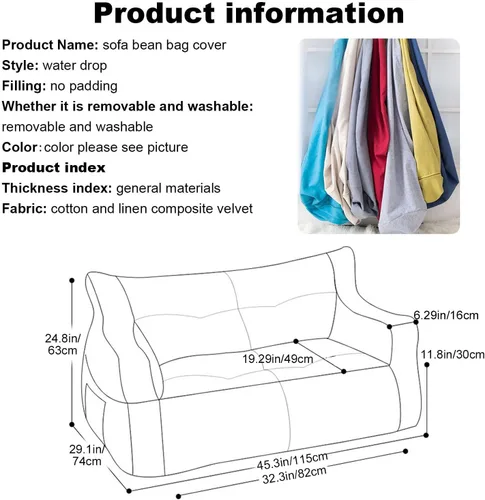 Miniatura 2 de Funda suave para puf, grandes para interiores y exteriores (no incluye relleno) para adultos, resistente al agua, puf de jardín o sala de estar