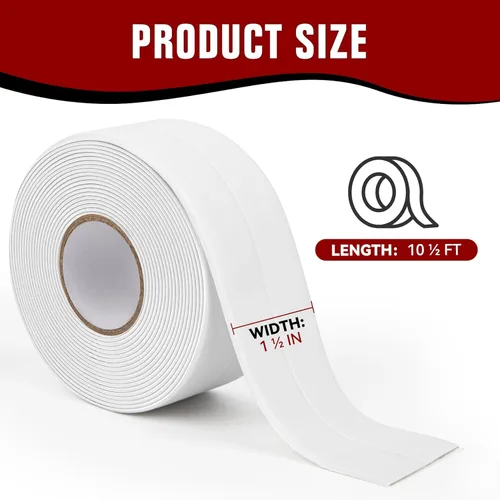 Miniatura 2 de Cinta de calafateo blanca impermeable, autoadhesiva para inodoro, bañera, cocina, esquinas, superficies de baño, fácil aplicación, 1-1/2 pulgadas x