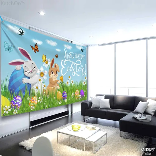 Miniatura 6 de KatchOn, Cartel de feliz Pascua – Xtragrande 72 x 44 pulgadas Fondo de Pascua para fotografía Pancartas de pared de Pascua para decoraciones