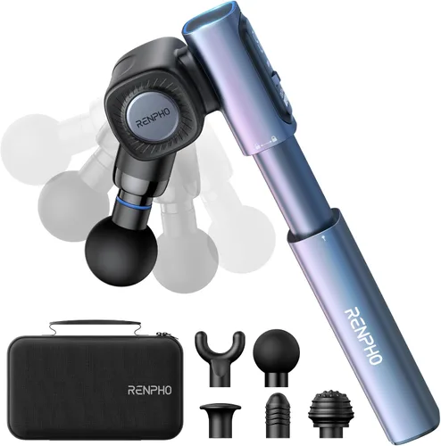 RENPHO Pistola de masaje plegable con mango de extensión para espalda, regalo del día del padre, ángulo ajustable de 0-90°, apto para FSA,