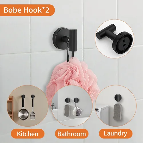 Miniatura 7 de Juego de 5 piezas de herrajes de baño negro mate, juego de toalleros para baño de acero inoxidable SUS304, portarrollos de papel higiénico montado