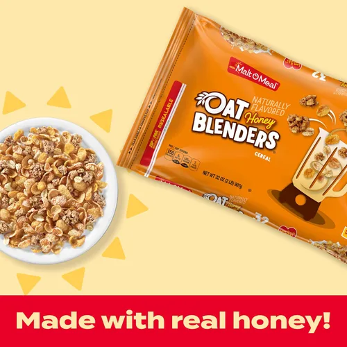 Miniatura 4 de Malt-O-Meal Honey and Oat Blenders Cereal de desayuno para niños, tamaño familiar, a granel, bolsa de 32 onzas