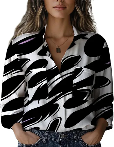 Miniatura 3 de Summer Tops for Women Lightweight Button Flowy Shirts Boho Long Sleeve Blouses Casual Clothes with Pockets