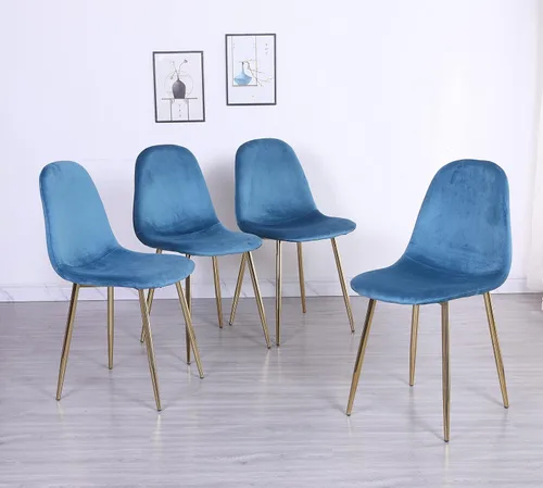 Miniatura 11 de Juego de 4 sillas de comedor de terciopelo, modernas sillas de cocina verde esmeralda con patas cromadas doradas, cómodas y elegantes sillas