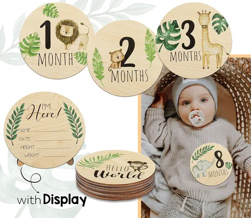 Miniatura 3 de Tarjetas de hitos mensuales de madera para bebés con letrero de anuncio, regalos de embarazo y baby shower para niños y niñas, accesorios