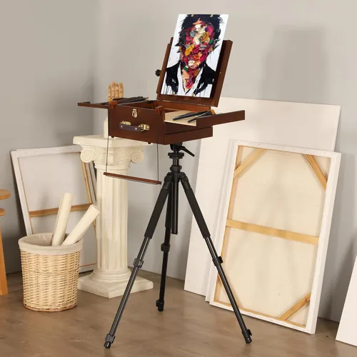 Miniatura 3 de VISWIN Caballete portátil Plein Air, caja de artista con trípode de aluminio y 2 bolsas de transporte de nylon, caballete de mesa y piso francés