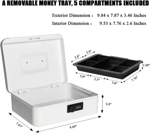 Miniatura 2 de Jssmst - Caja fuerte grande con cerradura con combinación, metálica y duradera, con bandeja para dinero en efectivo, color rosado
