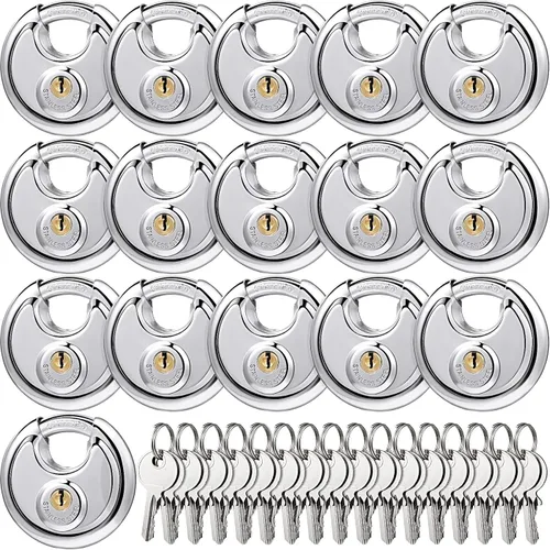 Miniatura 7 de Chumia Paquete de 16 candados con igual llave, acero inoxidable de 2-3/4 de ancho, cerraduras de disco de grillete de 3/8 para exteriores