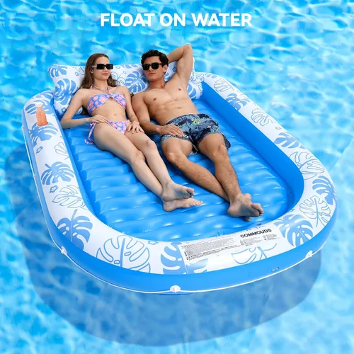 Miniatura 6 de Flotador Inflable para Piscina de Bronceado con Almohada Cervical - Flotadores de Piscina para Adultos para Tomar el Sol, Patio Trasero, Fiesta
