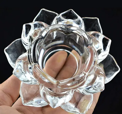 Miniatura 3 de Portavelas de cristal transparente con flor de loto – Portavelas de loto transparente, portavelas budistas, portavelas votivas de cristal