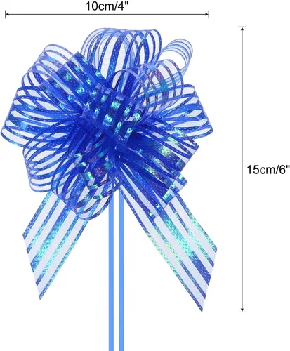 Miniatura 2 de MECCANIXITY 5 lazos metálicos de organza de 4 pulgadas para envolver regalos, cinta azul para cestas de boda, regalos de Navidad, día de San Valentín