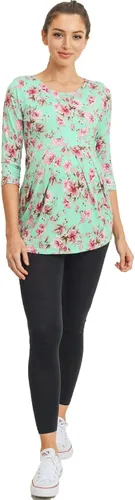 Miniatura 81 de LaClef - Blusa de maternidad para mujer, cuello redondo, manga 3/4, plisada al frente, estilo peplum