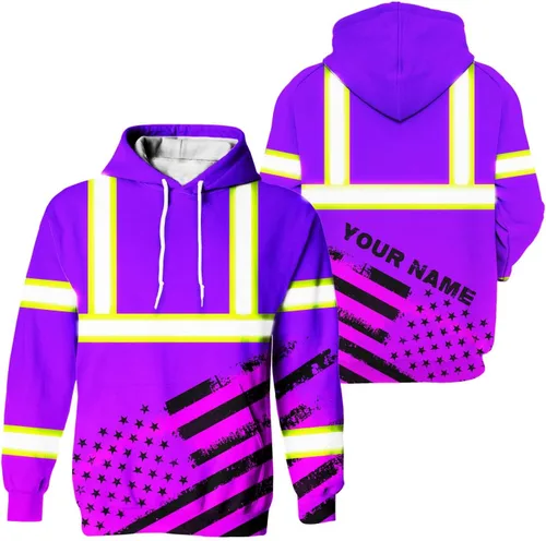 Miniatura 17 de Sudadera con Capucha de Alta Visibilidad con Bandera de EE.UU. de Color Personalizado para Hombres y Mujeres con Cintas Reflectantes, Ropa