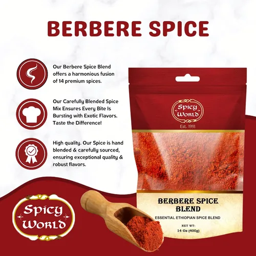 Miniatura 3 de Spicy World Berbere Spice Blend Auténtico condimento etíope mezclado a mano Mezcla rica de 14 especias para platos sabrosos (14 onzas)