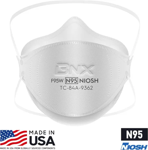 Miniatura 6 de BNX Máscara N95 certificada por NIOSH fabricada en Estados Unidos, máscara facial protectora con respirador de partículas, triple taza/estilo pez