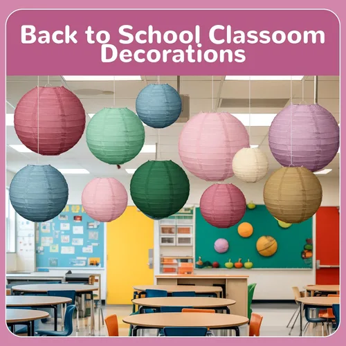 Miniatura 5 de Glooglitter 16 linternas de papel colgantes bohemias para decoración de fiesta de regreso a la escuela, 4, 6, 8, 10 pulgadas, coloridas linternas
